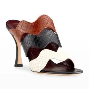 STAUD Ines Colorblock Snake-Print Slide Sandals
